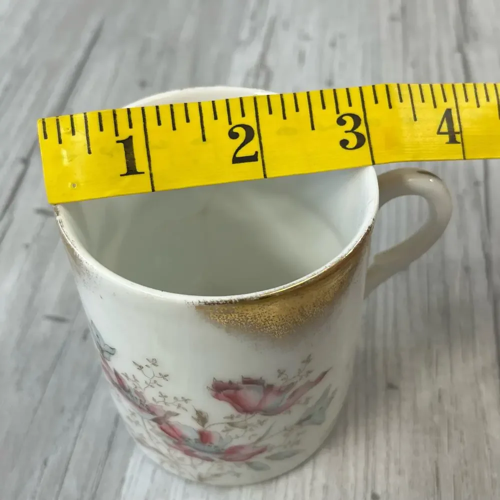 Vintage White Pink Floral Accent Gold Trim Coffee Tea Mug Cup Decor